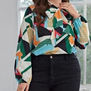 Plus Size Geo Print Blouse